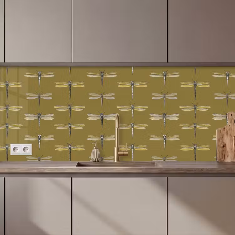 Keuken achterwand - Libellen - Patroon - Groen — 1