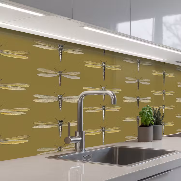 Keuken achterwand - Libellen - Patroon - Groen — 2