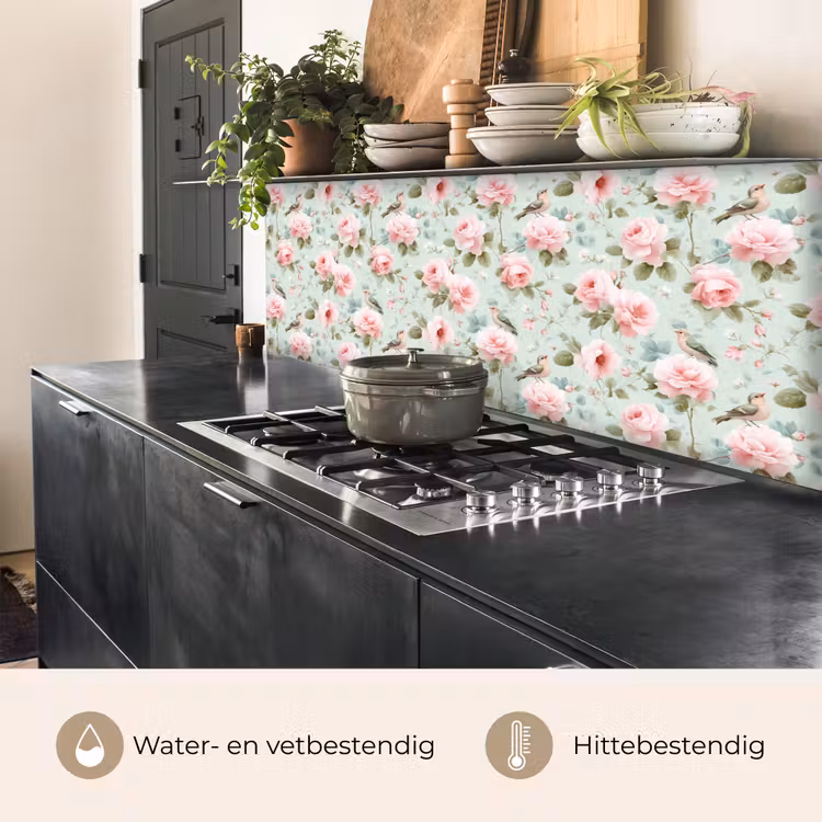 Keuken achterwand - Rozen - Vogels - Pastel - Kleurrijk — 5