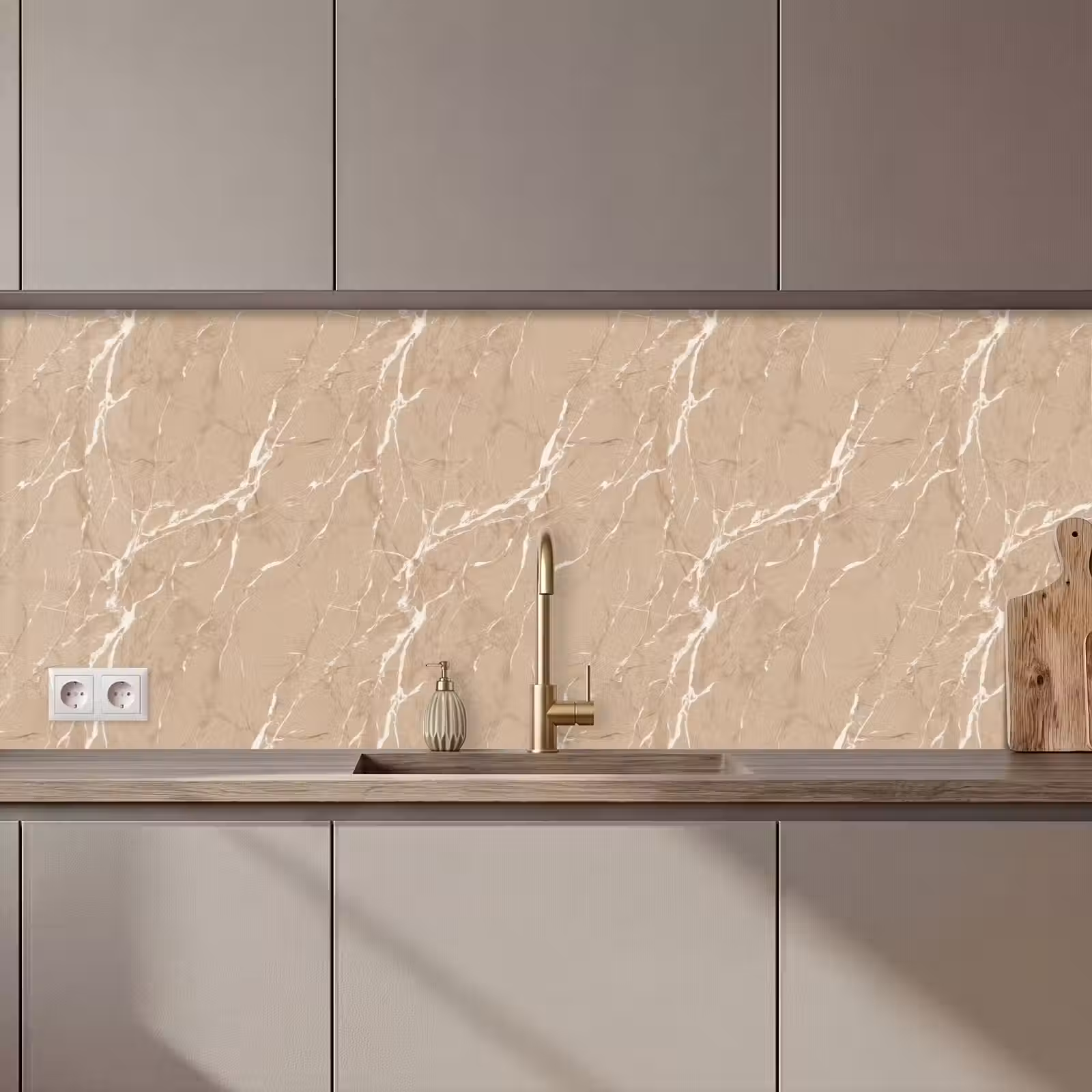 Keuken achterwand - Beige - Marmer - Organisch - Wit — 1
