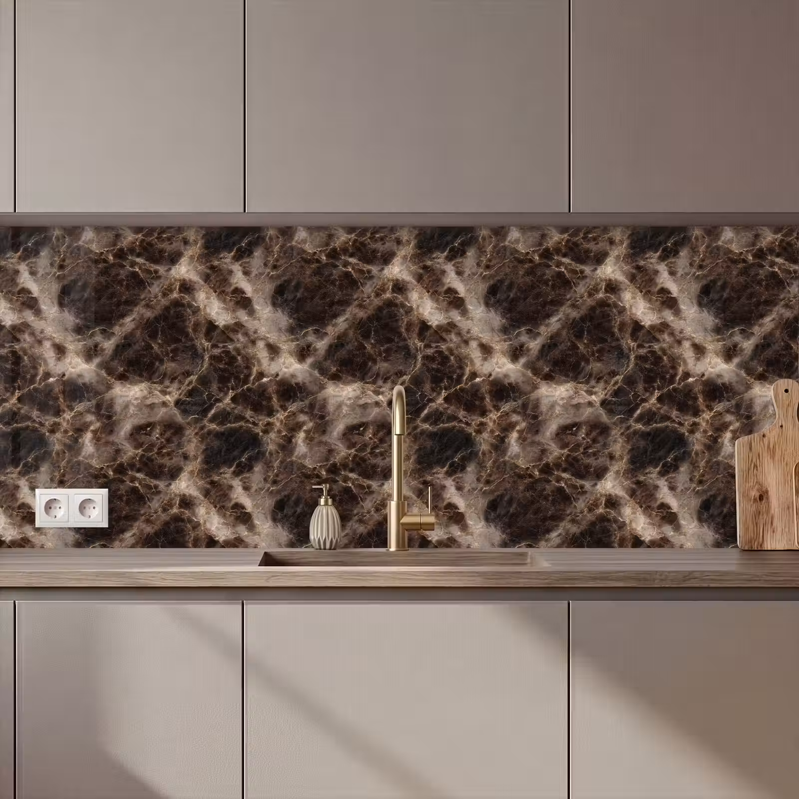 Keuken achterwand - Bruin - Goud - Marmer — 1