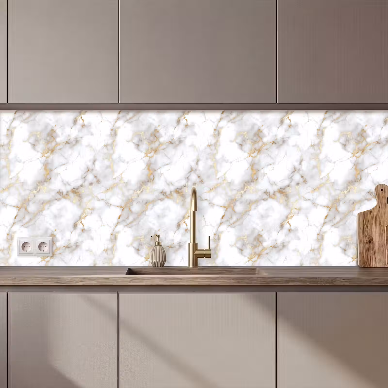 Keuken achterwand - Gouden aders - Marmer - Wit — 1
