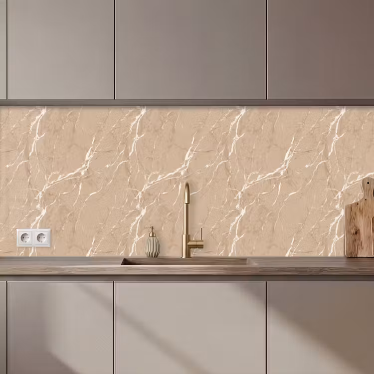 Keuken achterwand - Beige - Marmer - Organisch - Wit — 1
