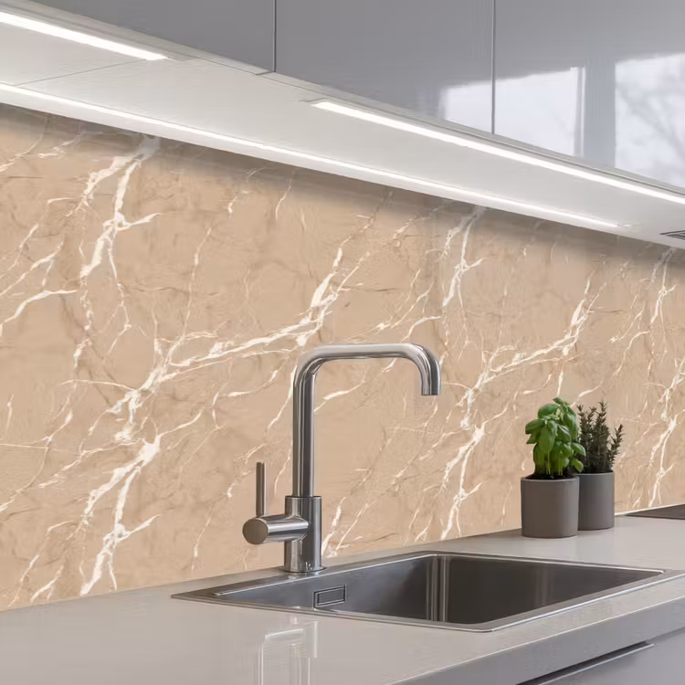 Keuken achterwand - Beige - Marmer - Organisch - Wit — 2