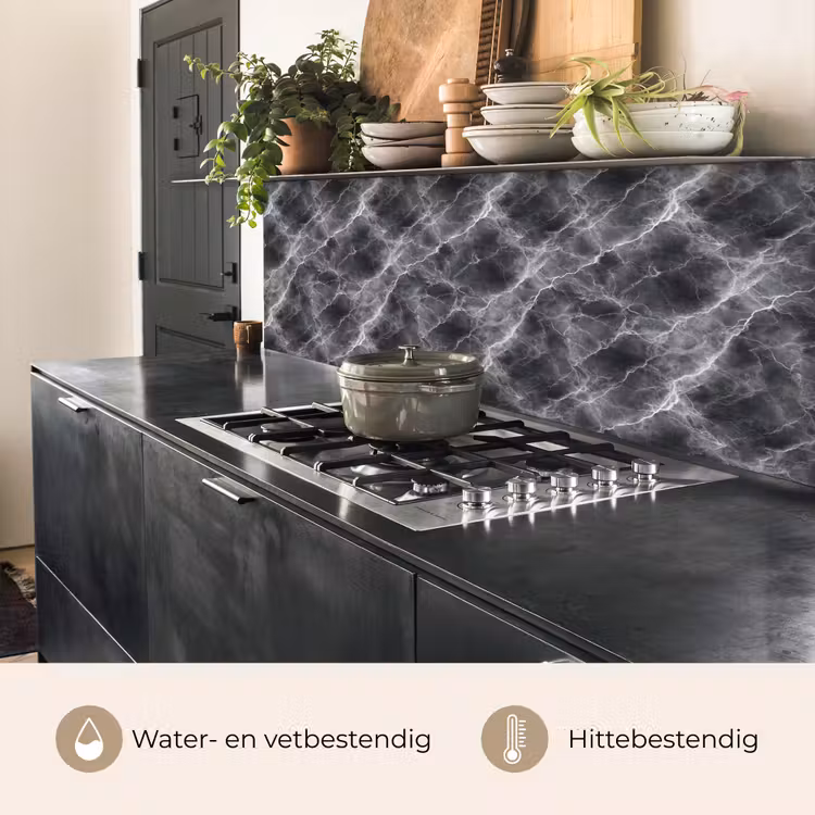 Keuken achterwand - Donkergrijs - Bliksem - Marmer — 5
