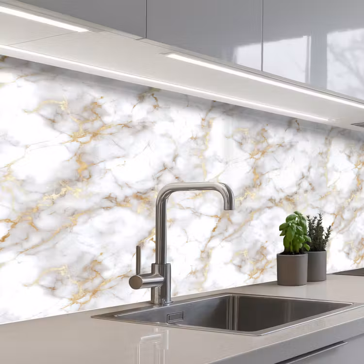 Keuken achterwand - Gouden aders - Marmer - Wit — 2