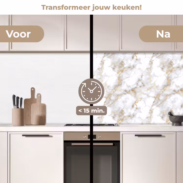 Keuken achterwand - Gouden aders - Marmer - Wit — 3