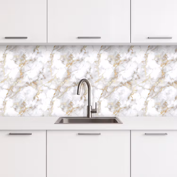 Keuken achterwand - Gouden aders - Marmer - Wit — 4