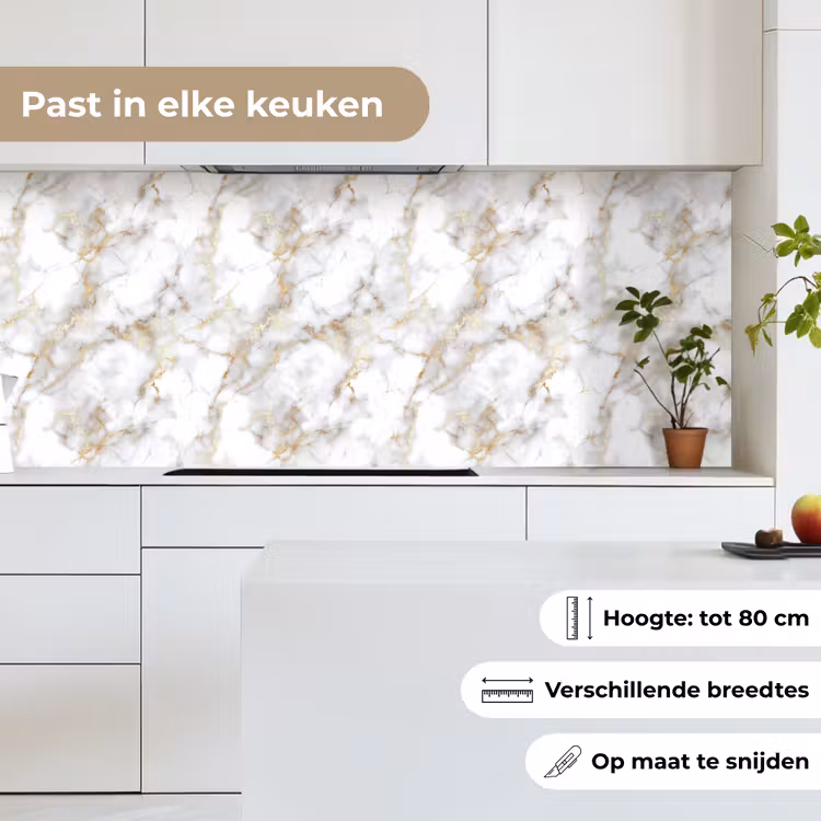 Keuken achterwand - Gouden aders - Marmer - Wit — 7