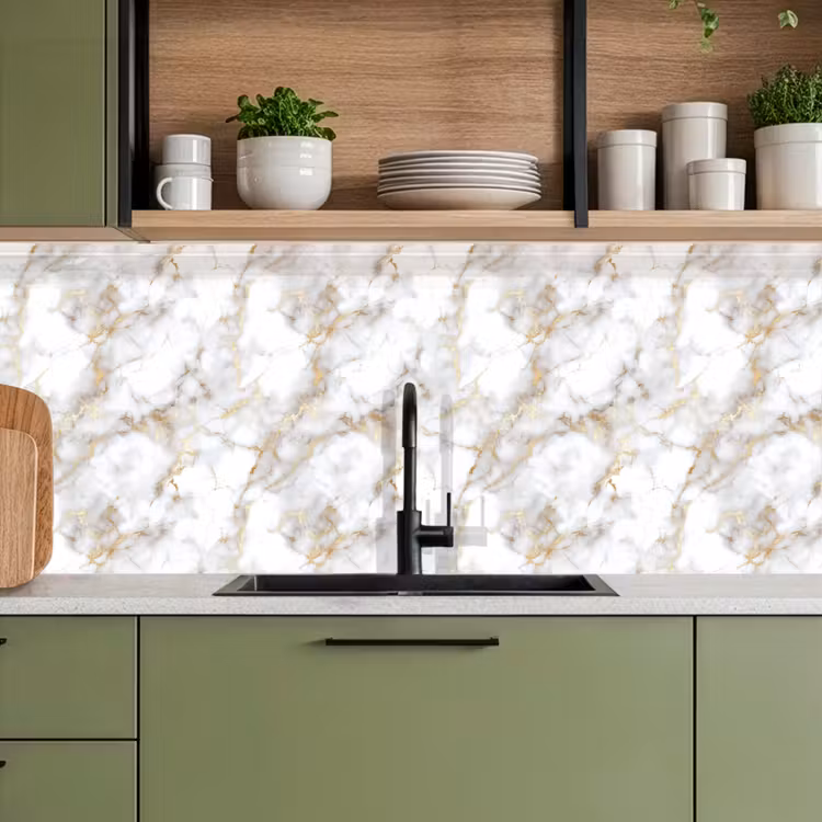 Keuken achterwand - Gouden aders - Marmer - Wit — 8