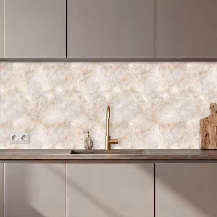 Keuken achterwand - Lichtbeige - Goudbruine Nerven - Marmer — 1