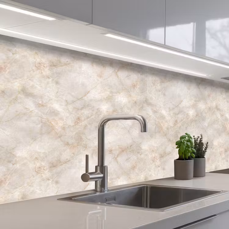 Keuken achterwand - Lichtbeige - Goudbruine Nerven - Marmer — 2