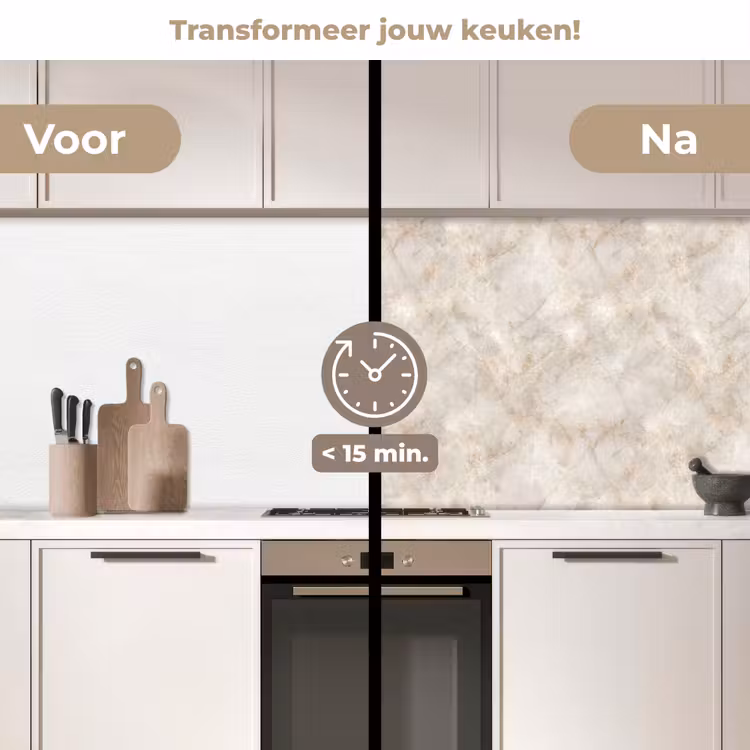 Keuken achterwand - Lichtbeige - Goudbruine Nerven - Marmer — 3