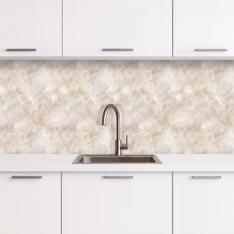 Keuken achterwand - Lichtbeige - Goudbruine Nerven - Marmer — 4