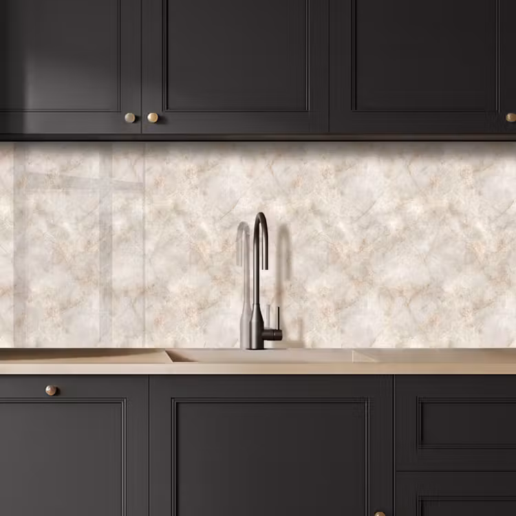 Keuken achterwand - Lichtbeige - Goudbruine Nerven - Marmer — 6
