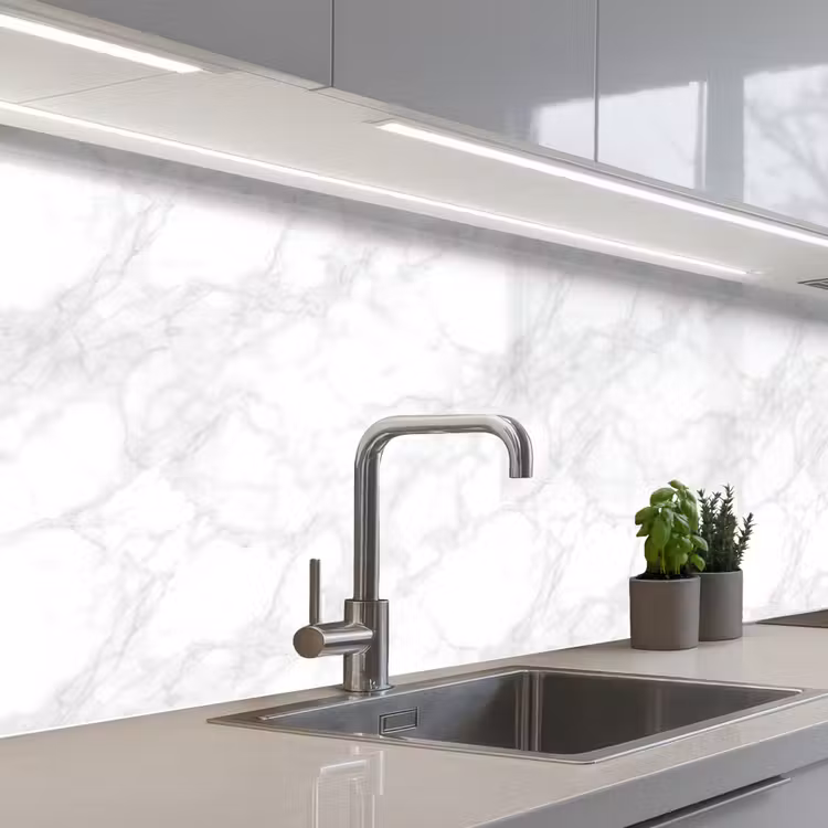 Keuken achterwand - Minimalistisch - Wit - Grijze aders — 2