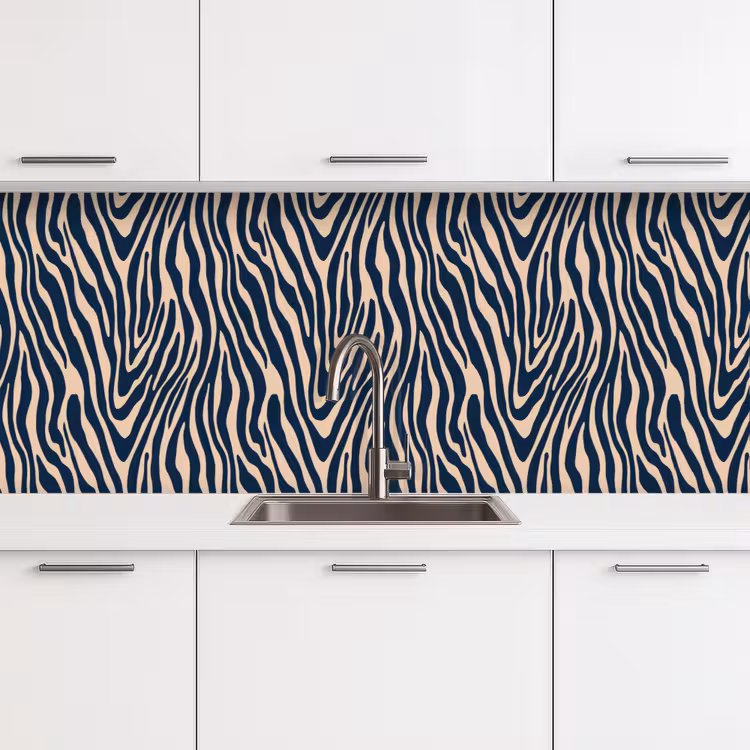 Keuken achterwand - Zebra - Patroon - Blauw - Beige — 4