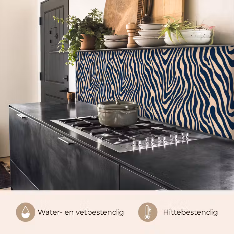 Keuken achterwand - Zebra - Patroon - Blauw - Beige — 5