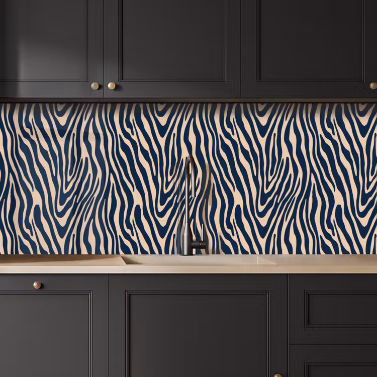 Keuken achterwand - Zebra - Patroon - Blauw - Beige — 6