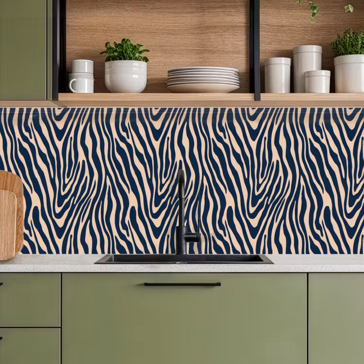 Keuken achterwand - Zebra - Patroon - Blauw - Beige — 8
