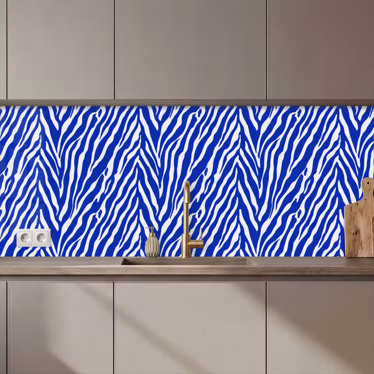 Keuken achterwand - Zebra - Patroon - Kobalt - Blauw — 1