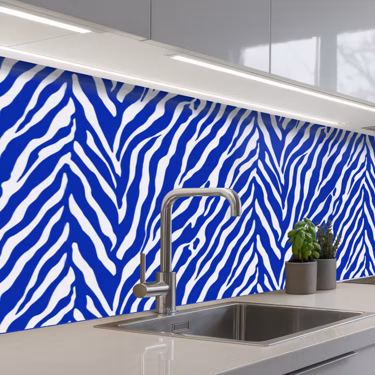 Keuken achterwand - Zebra - Patroon - Kobalt - Blauw — 2