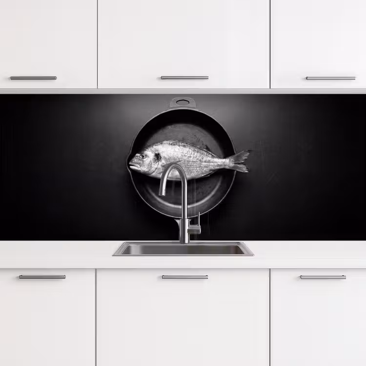 Keuken achterwand - Pan - Vis - Zwart - Wit — 4