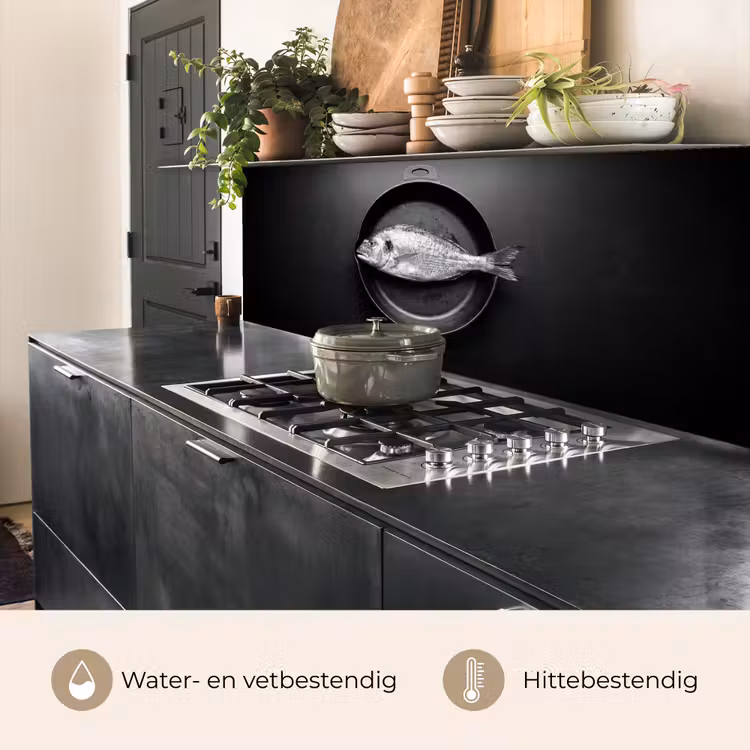 Keuken achterwand - Pan - Vis - Zwart - Wit — 5