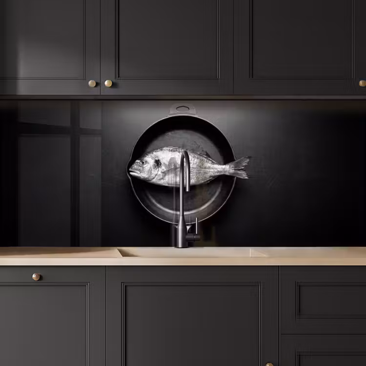 Keuken achterwand - Pan - Vis - Zwart - Wit — 6
