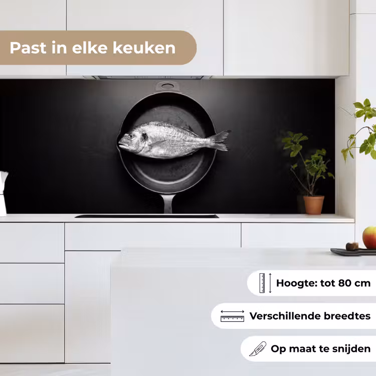 Keuken achterwand - Pan - Vis - Zwart - Wit — 7
