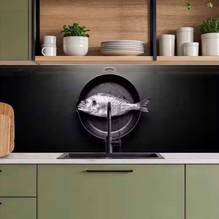 Keuken achterwand - Pan - Vis - Zwart - Wit — 8
