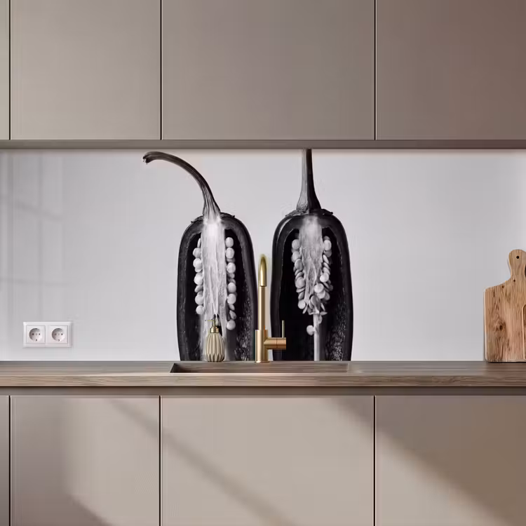 Keuken achterwand - Pepers - Zwart - Wit - Zaadlijsten — 1