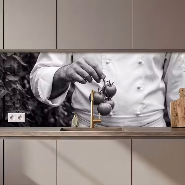 Keuken achterwand - Tomaten - Chef - Zwart - Wit — 1