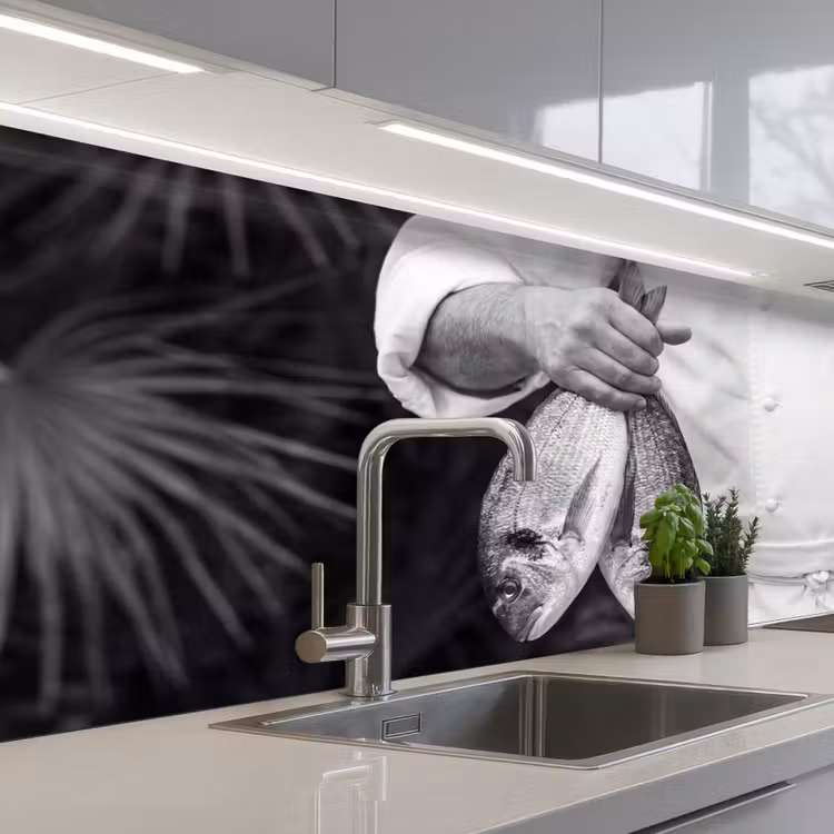 Keuken achterwand - Vissen - Chef - Zwart - Wit — 2