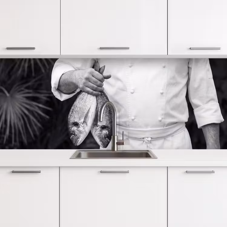 Keuken achterwand - Vissen - Chef - Zwart - Wit — 4