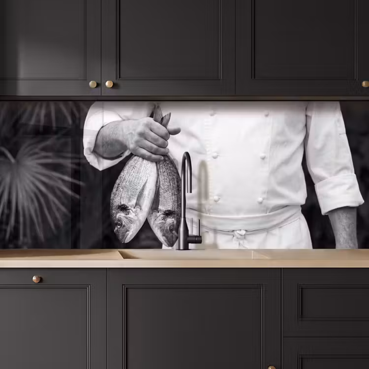 Keuken achterwand - Vissen - Chef - Zwart - Wit — 6