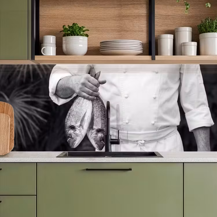 Keuken achterwand - Vissen - Chef - Zwart - Wit — 8