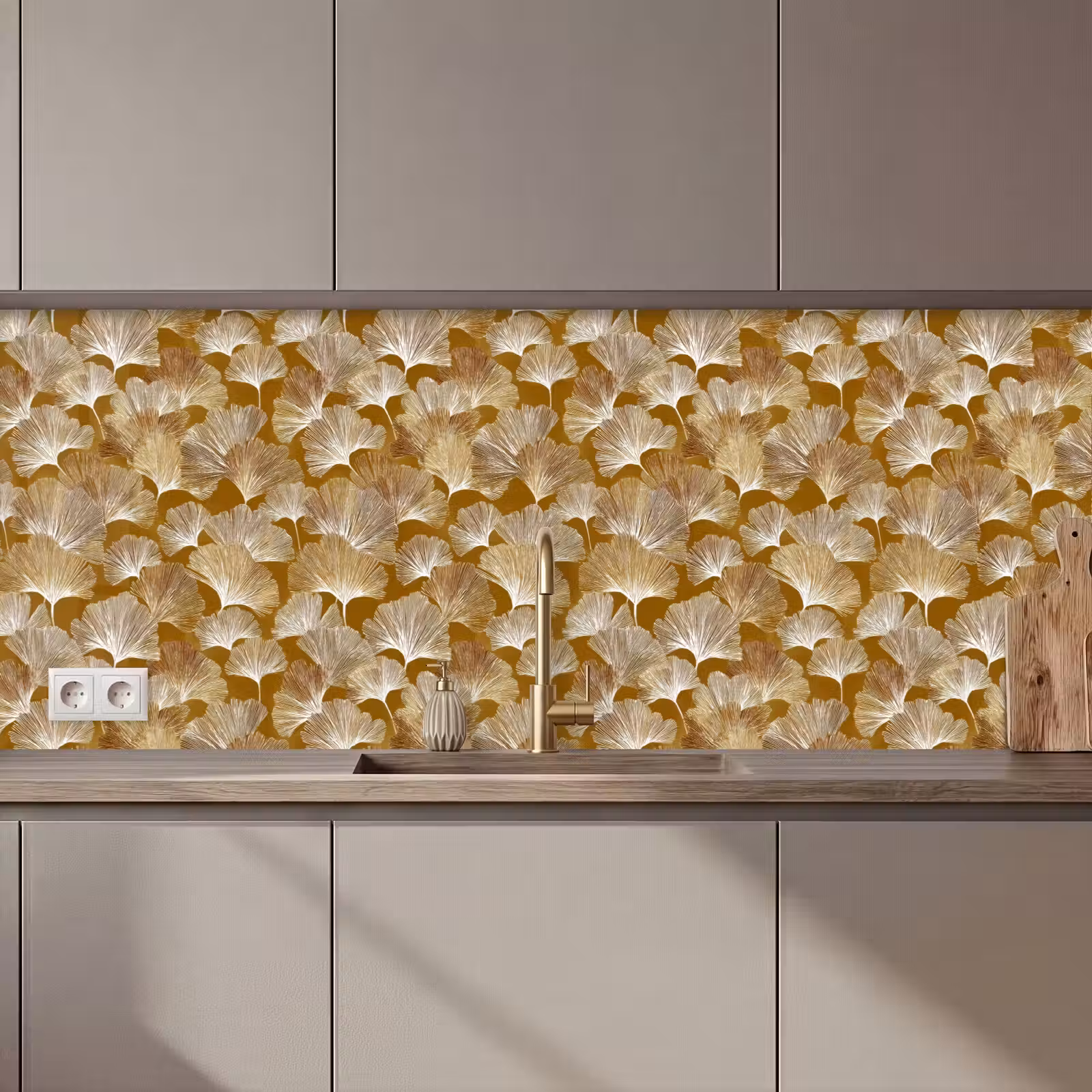 Keuken achterwand - Ginkgo - Bladeren - Goud — 1