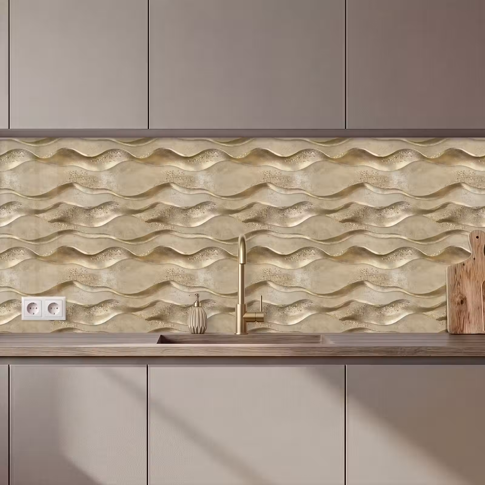 Keuken achterwand - Golven - Patroon - Goud — 1