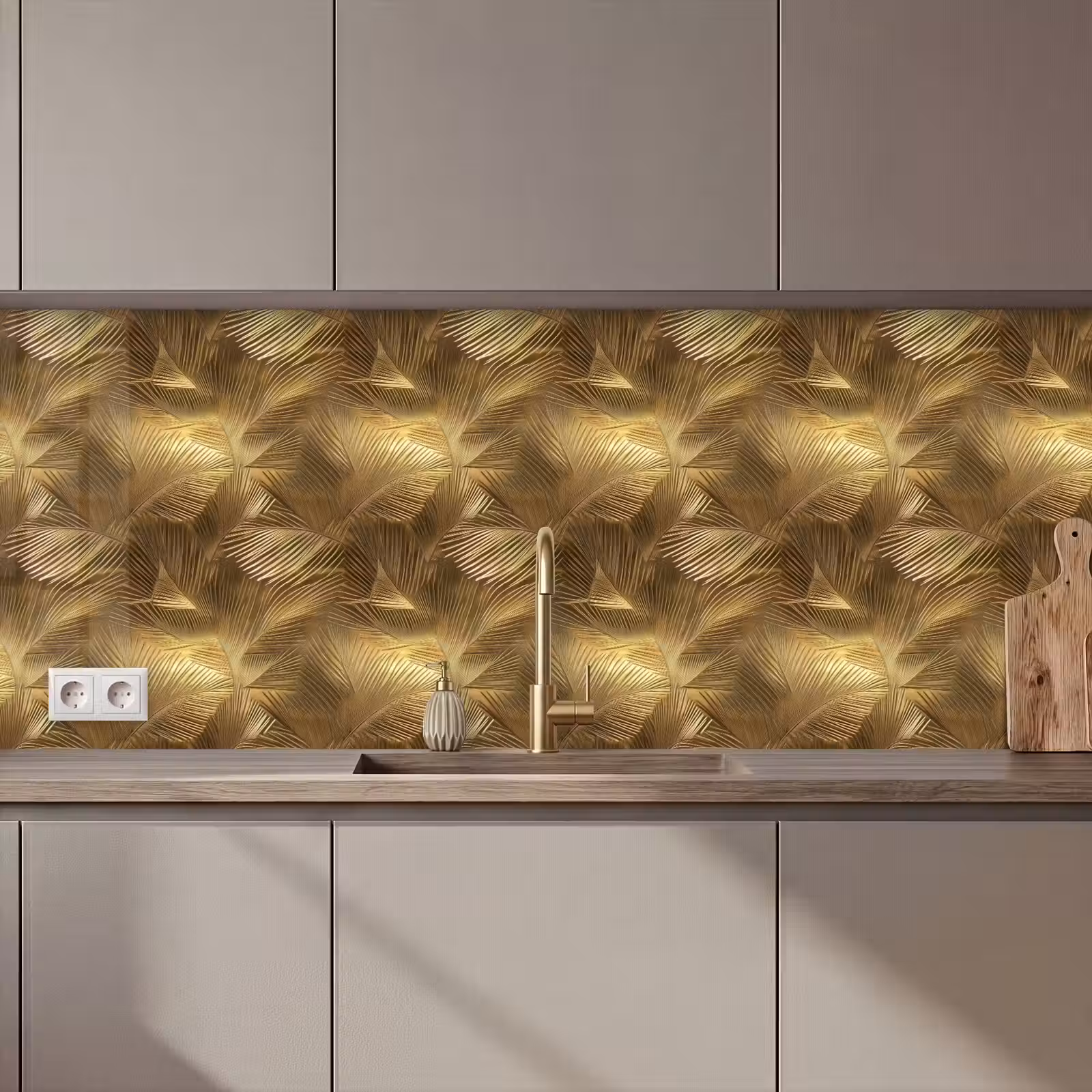 Keuken achterwand - Palm - Waaier - Goud — 1