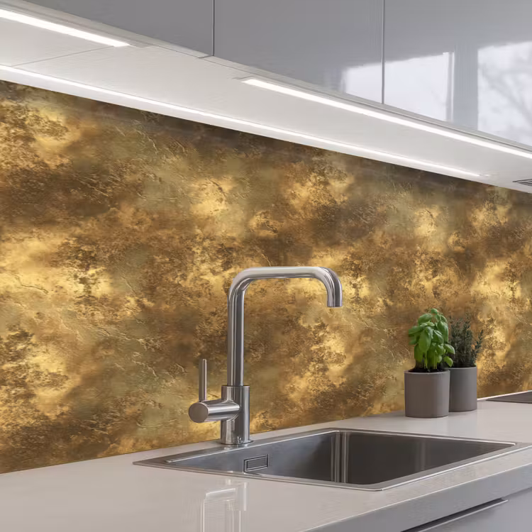 Keuken achterwand - Antiek - Metaallook - Goud — 2