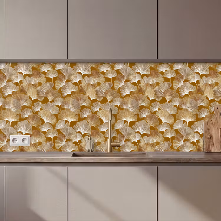 Keuken achterwand - Ginkgo - Bladeren - Goud — 1