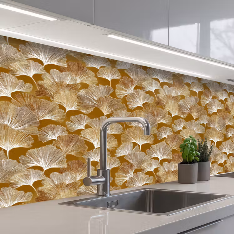 Keuken achterwand - Ginkgo - Bladeren - Goud — 2