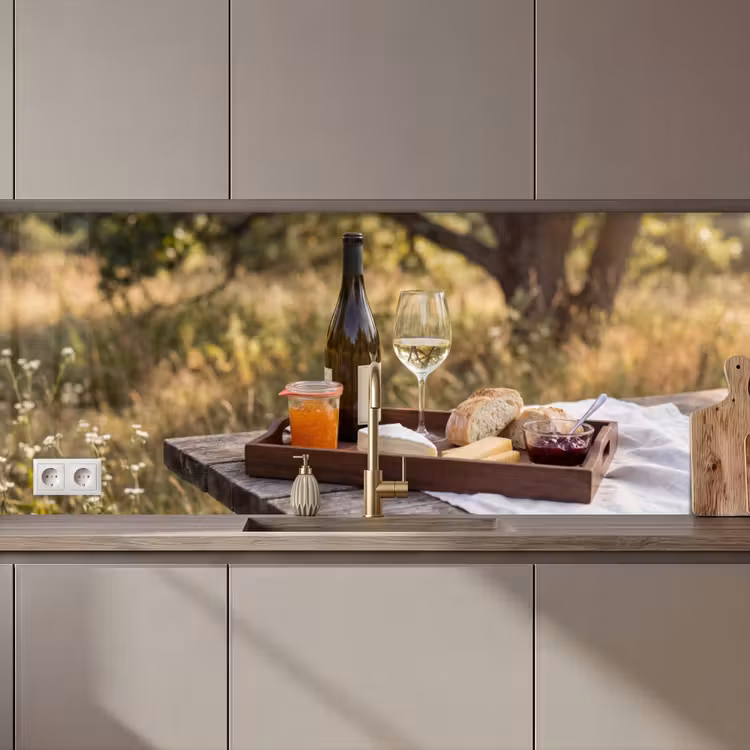Keuken achterwand - Picknick - Wijn - Kaasplankje — 1
