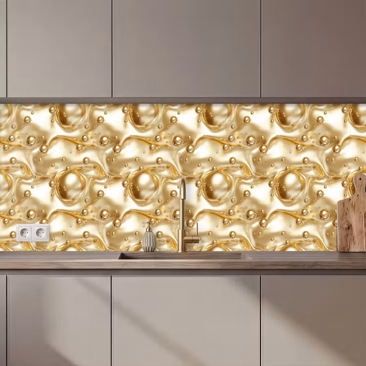 Keuken achterwand - Vloeibaar - Druppels - Goud — 1
