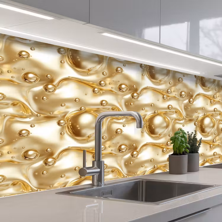 Keuken achterwand - Vloeibaar - Druppels - Goud — 2