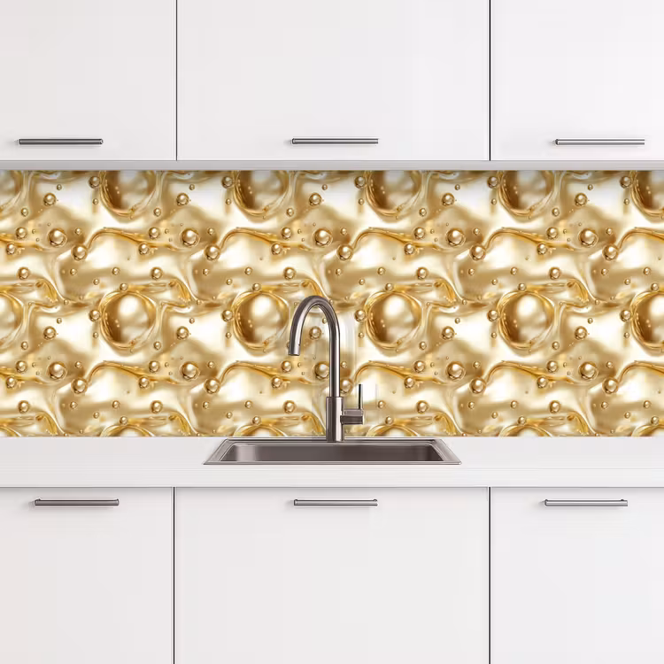 Keuken achterwand - Vloeibaar - Druppels - Goud — 4