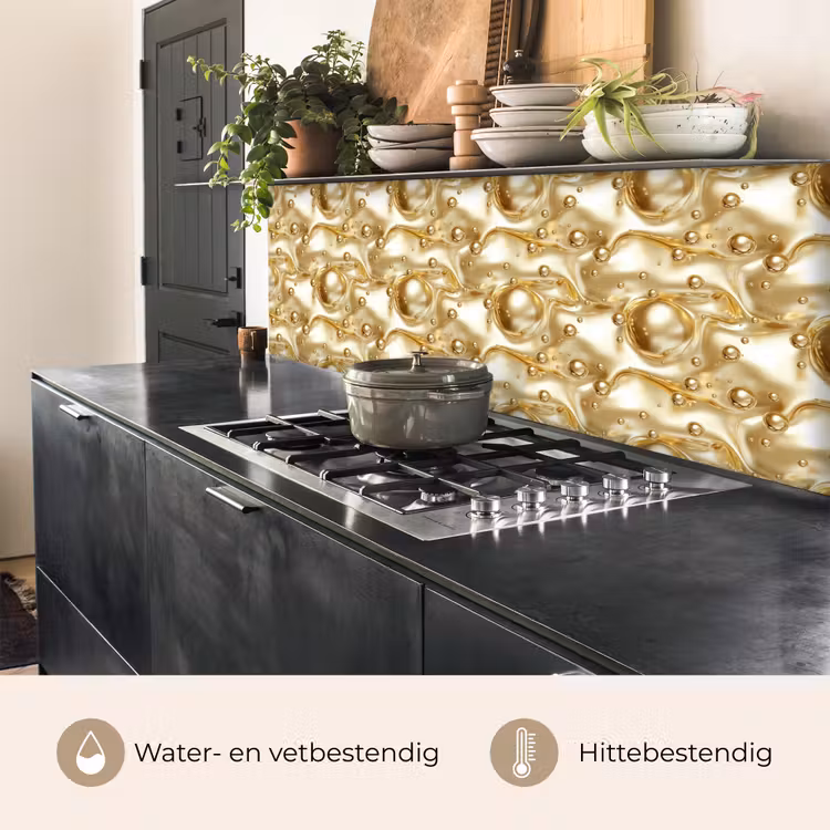 Keuken achterwand - Vloeibaar - Druppels - Goud — 5