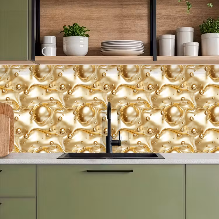 Keuken achterwand - Vloeibaar - Druppels - Goud — 8