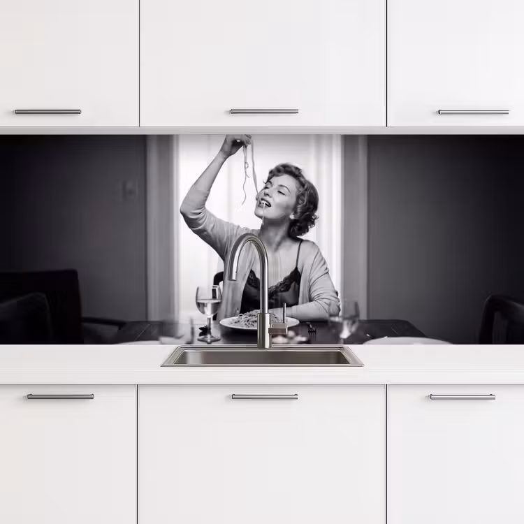 Keuken achterwand - Vrouw - Spaghetti - Zwart - Wit — 4